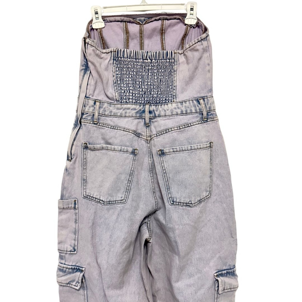 Women's WILD FABLE Y2K Strapless TUBE TOP DENIM Cargo Pockets Jumpsuit JEANS M - Picture 8 of 13